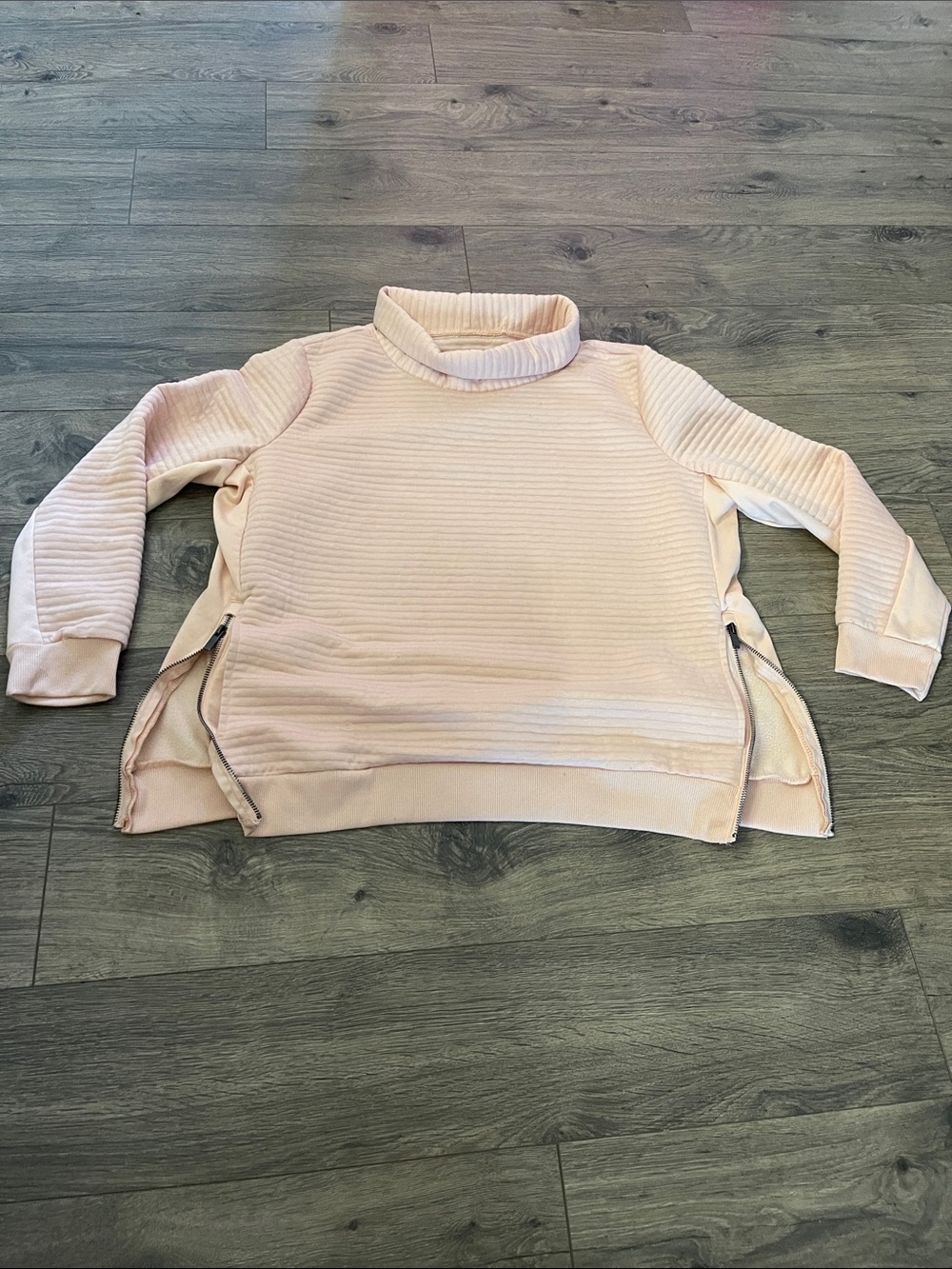 Relaxed Funnel Neck Sweater in Light Pink with Side Zips